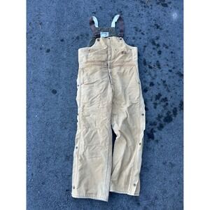 Walls Tan Canvas Work Overalls Bib Pants with Brown Straps